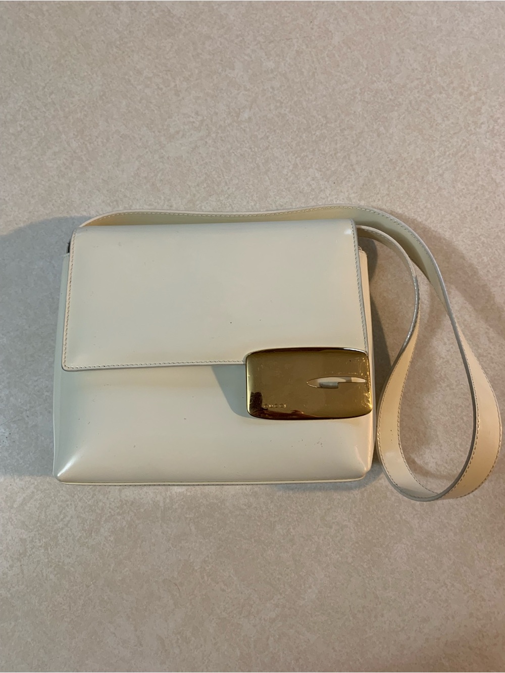 Gucci Cream Patent Leather  Shoulder Bag with Gold Hardware